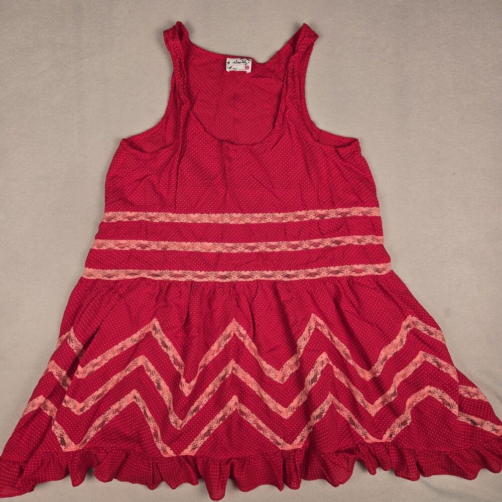Intimately Free People Slip Tank Dress Pink Polka Dot Lace A Line Medium XSmall